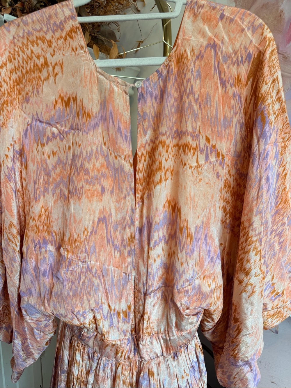 OU Peach & Lavender Maxi Dress with Flowing Sleeves - Picture 6 of 8